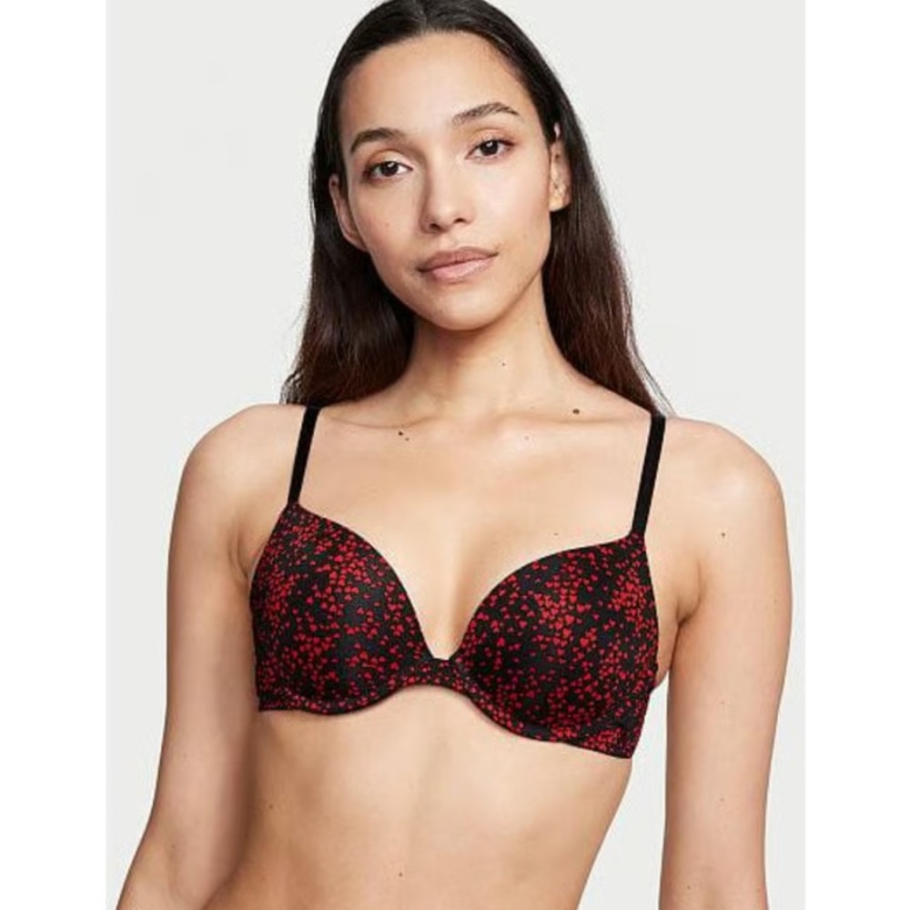 Victoria’s Secret Sexy Tee Push-Up Bra Black Mini Red Hearts